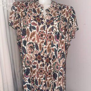 Plus Size Paisley & Floral Short Sleeve Blouse - NEW
